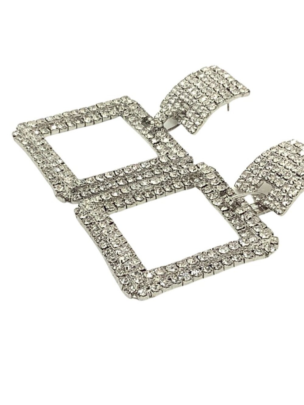 Large Square Rhinestone Dangle Earrings Glam Statement - Picture 3 of 8